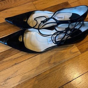 Jimmy Choo Classic Kitten Heel. Black Suede and Leather. Lace up. Size 38